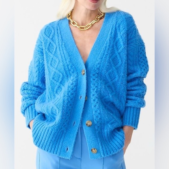J Crew Cable knit cardigan sweater oversized Size XS New with tags Blue - Picture 1 of 7